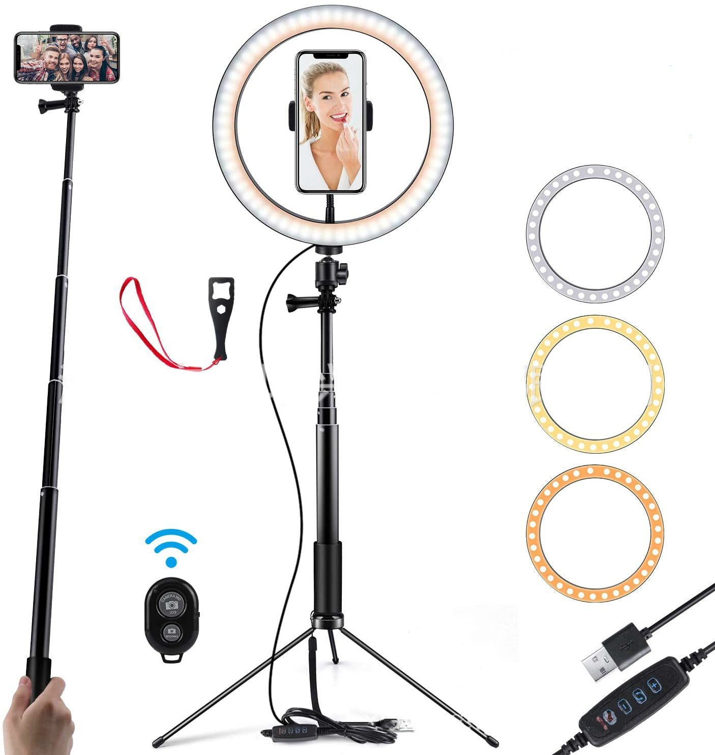 Compatible with Apple, 10 LED Ring Light Lamp Phone Selfie Tripod Stand - Arovion