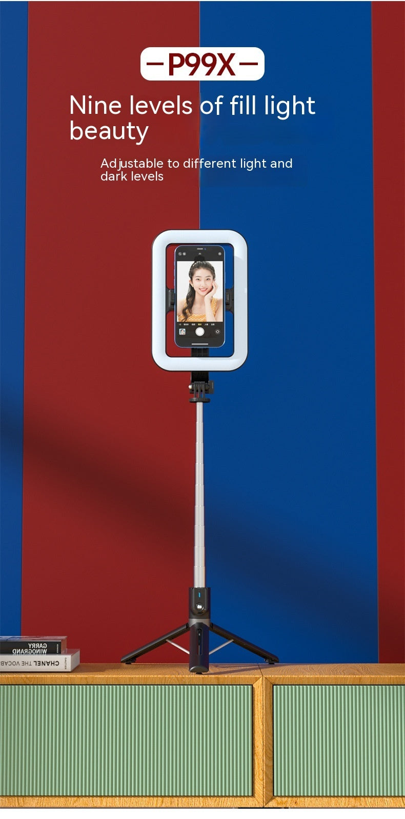 8-inch Beauty Fill Light Selfie Stick Bluetooth Remote Control - Arovion