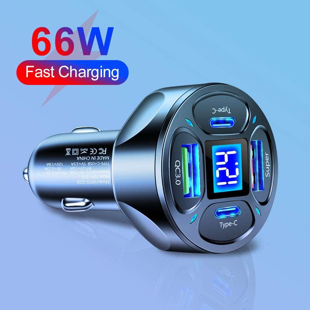 66W 2USB 2Type-c Digital Display Car Super Fast Charger - Arovion