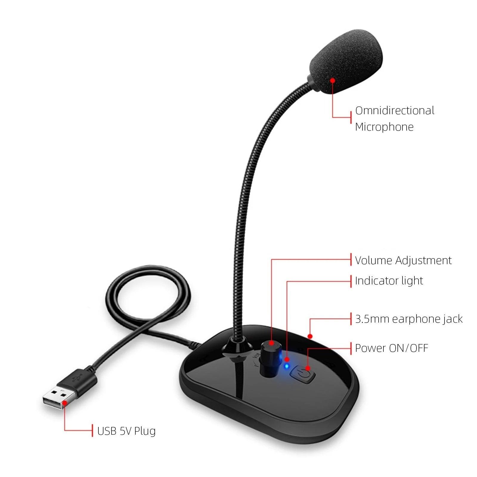 Gooseneck Computer Microphone USB Sound Card Monitor - Arovion