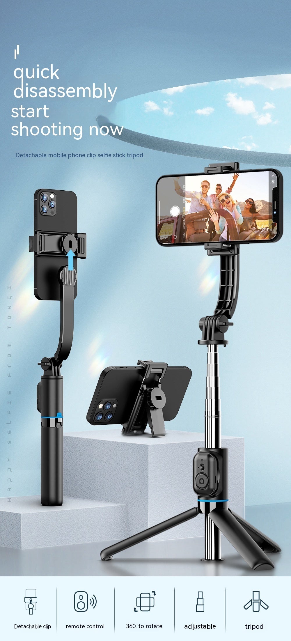 Detachable Desktop Stand Multifunctional Bluetooth Selfie Stick - Arovion