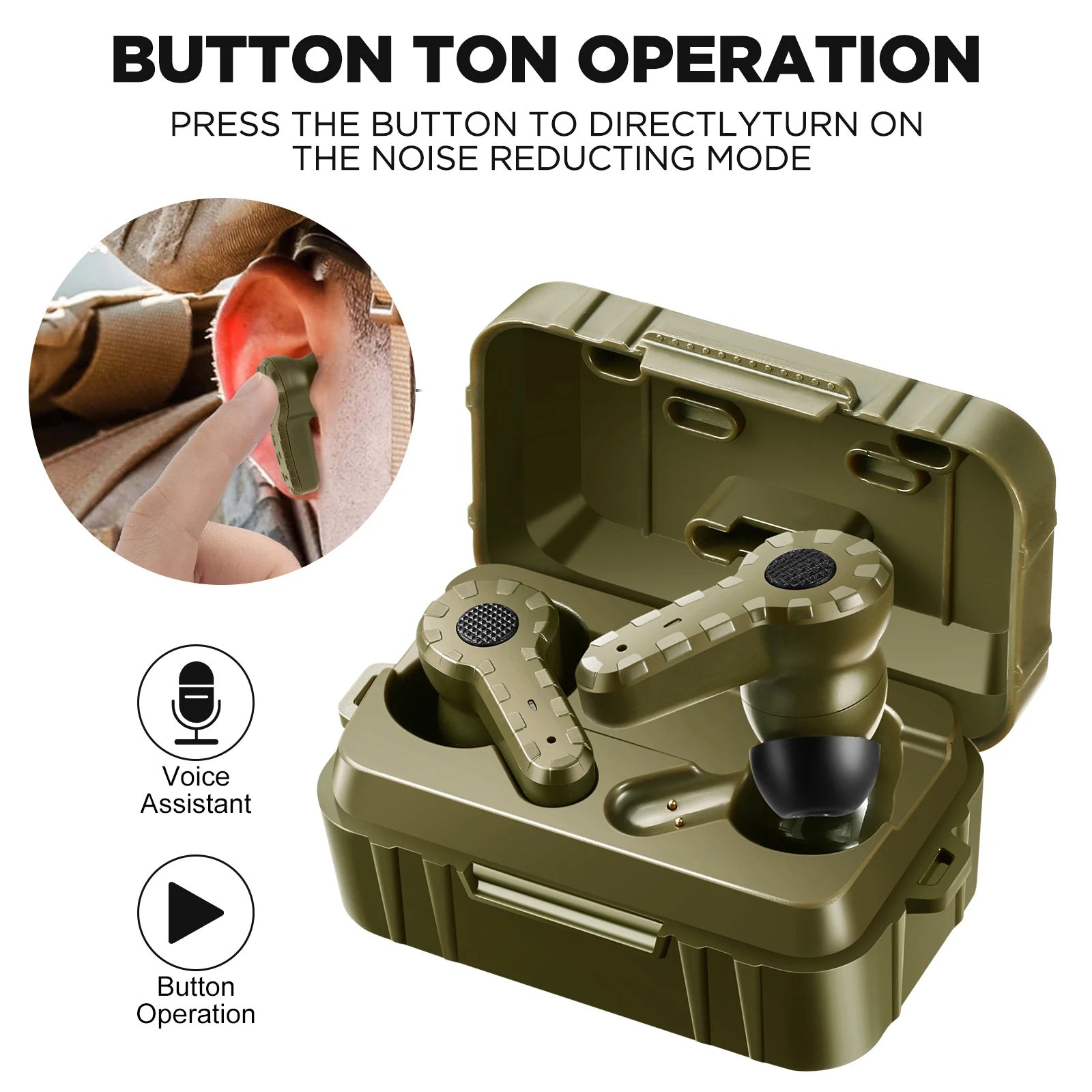 Tactical Noise Reduction Headset Rechargeable Pickup Hearing Shooting Earplugs - Arovion