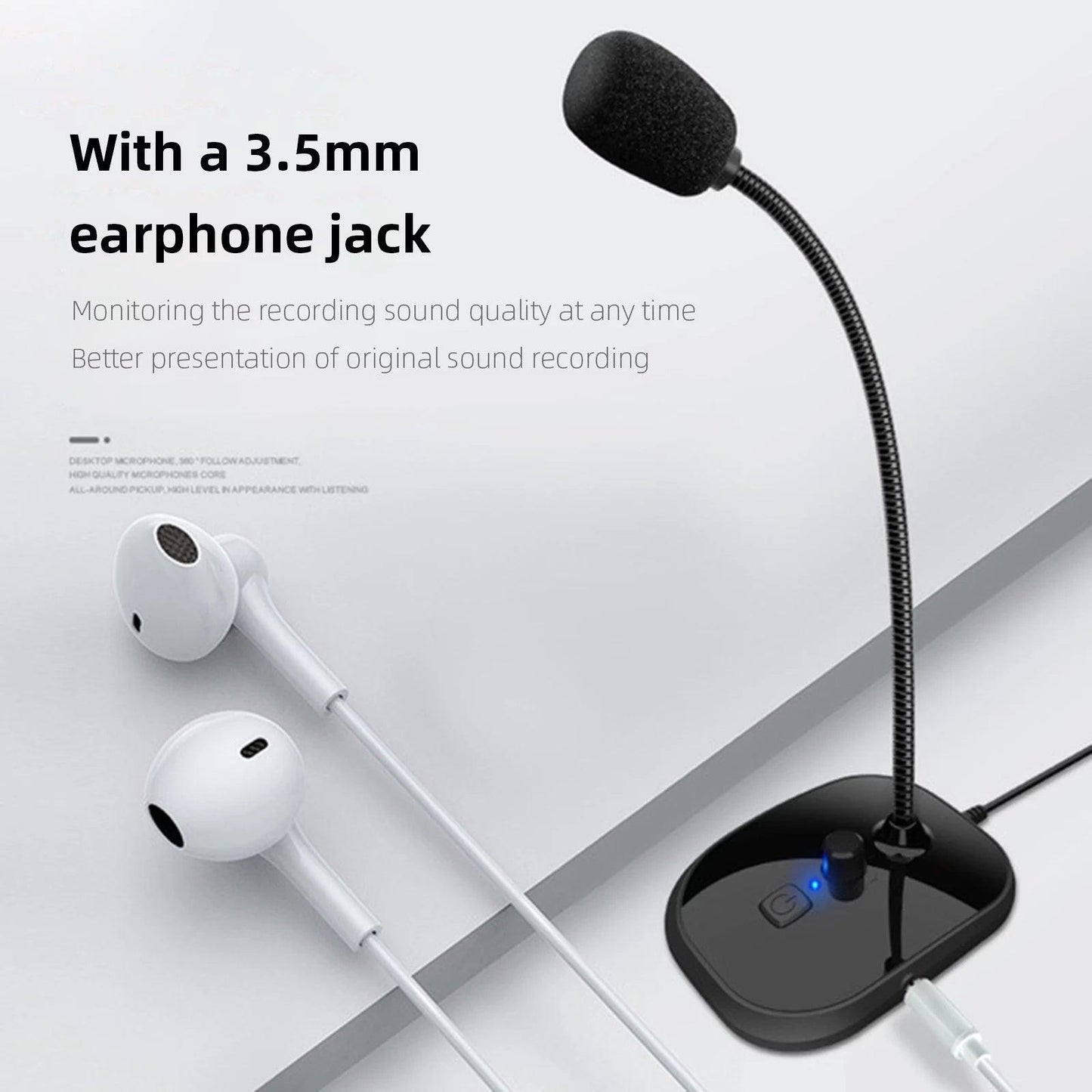 Gooseneck Computer Microphone USB Sound Card Monitor - Arovion