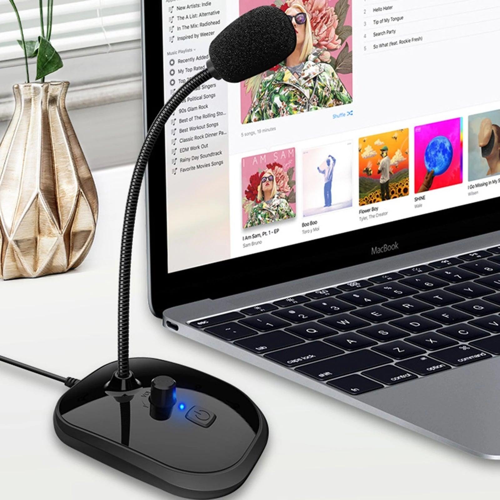 Gooseneck Computer Microphone USB Sound Card Monitor - Arovion