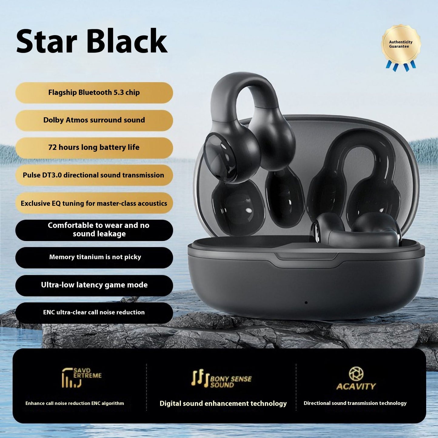 Wireless Ear-clip Bone Conduction Noise Reduction Non In-ear - Arovion