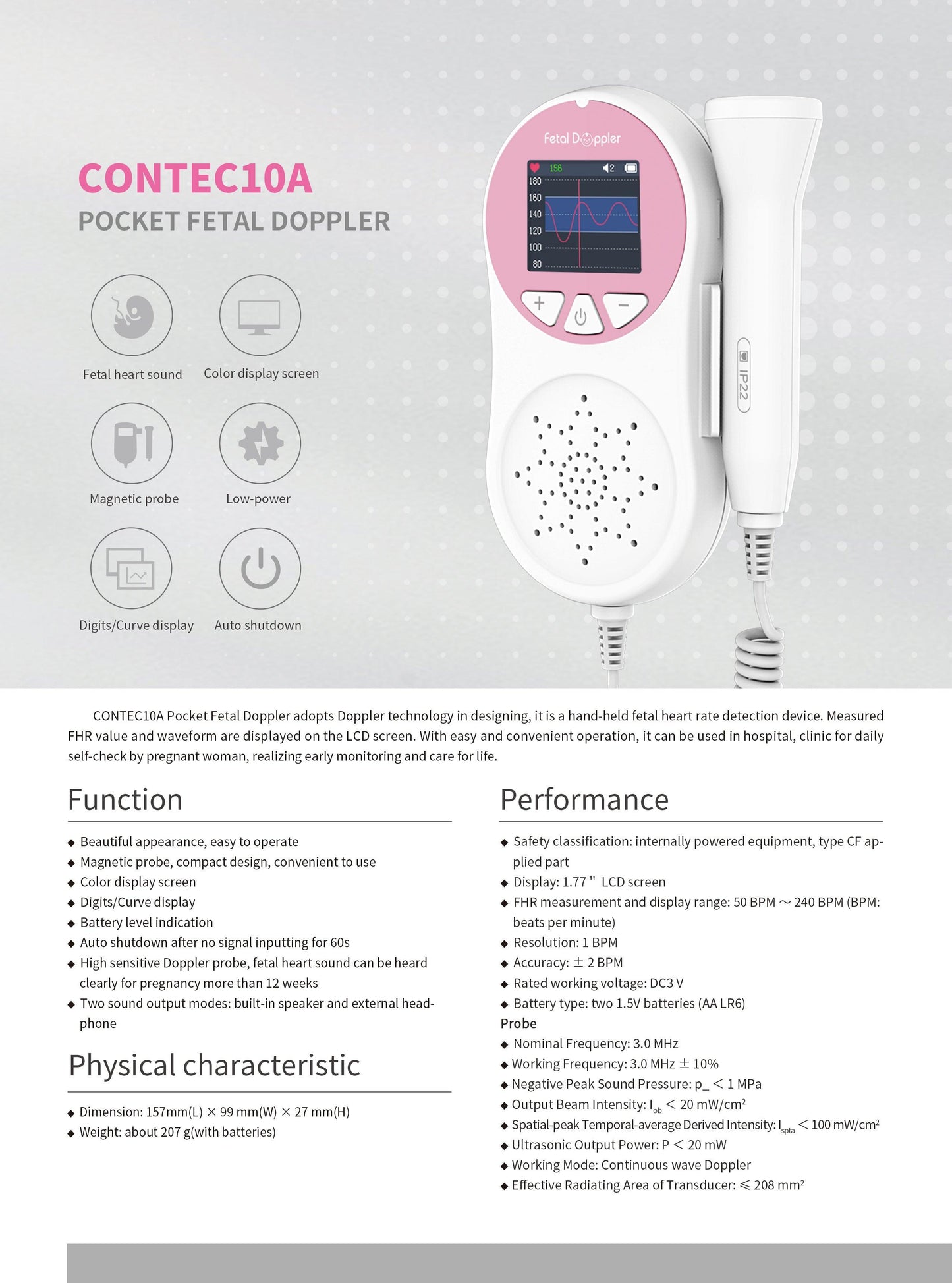 Pocket Fetal Doppler Pregnancy Baby Heart Rate Monitor - Arovion