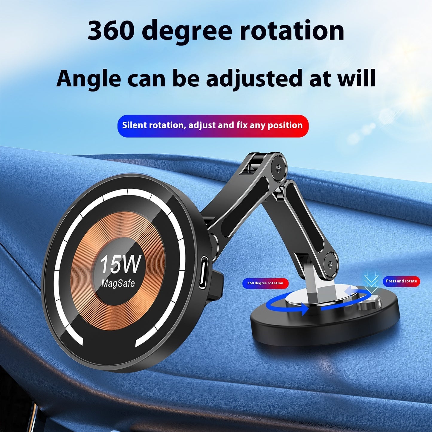 Rotating Car 360 Degrees 15W Magnetic Zinc Alloy Bracket - Arovion