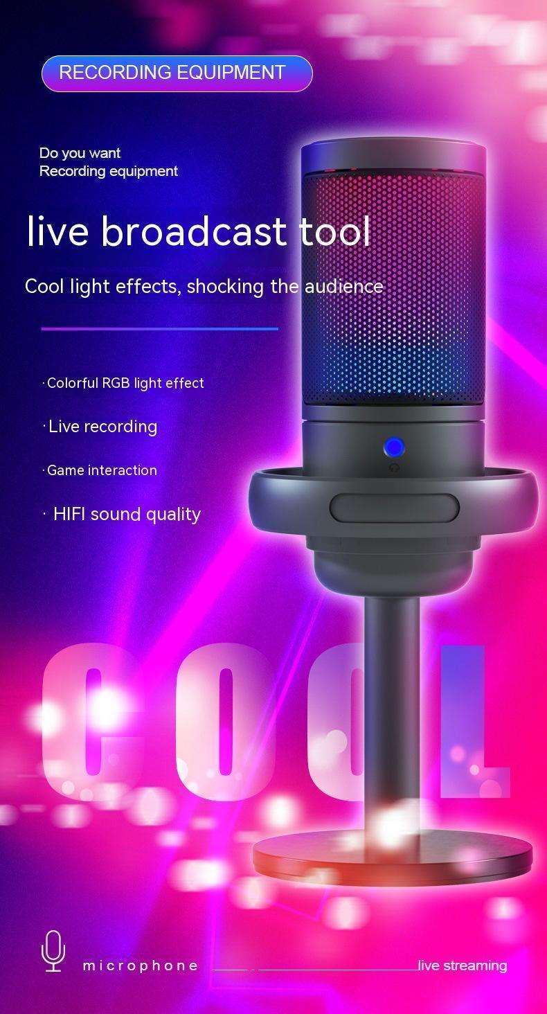 Condenser RGB Colorful Live Broadcast Wired Microphone - Arovion