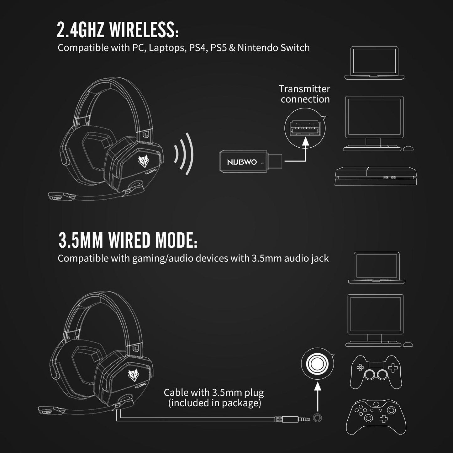 Wireless Game Headset Head-mounted Noise Reduction - Arovion