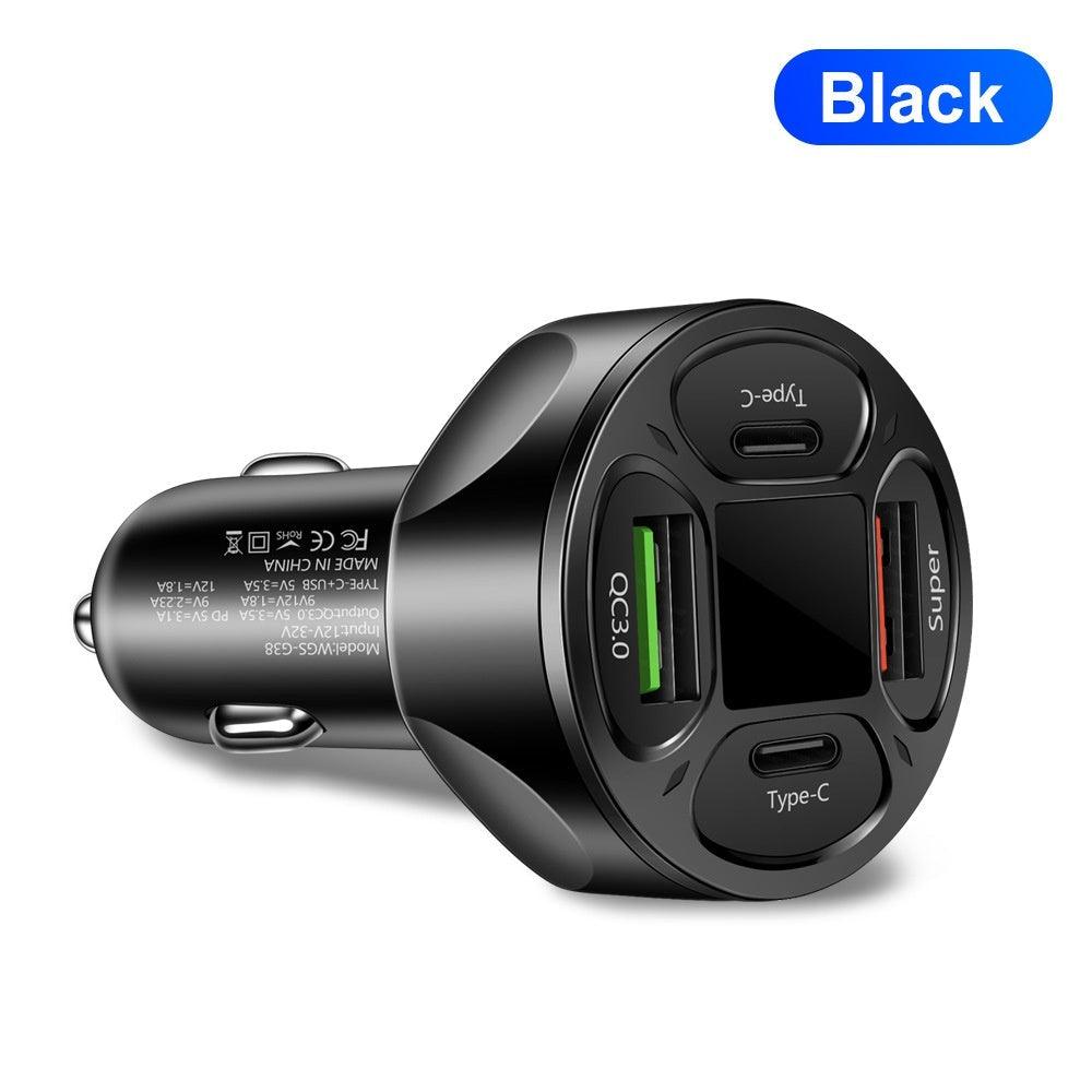 66W 2USB 2Type-c Digital Display Car Super Fast Charger - Arovion